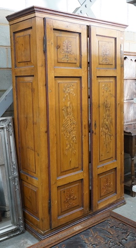 An 18th century style painted pine French armoire, width 126cm, depth 50cm, height 210cm